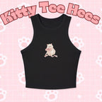 Pink Kitty Bow Racerback Tank Top, Cat Lover Summer Fashion - Kitty TeeHees