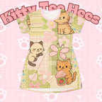 Cat Print T-Shirt Dress, Butterfly Designs, Cat Lover Fashion - Kitty TeeHees