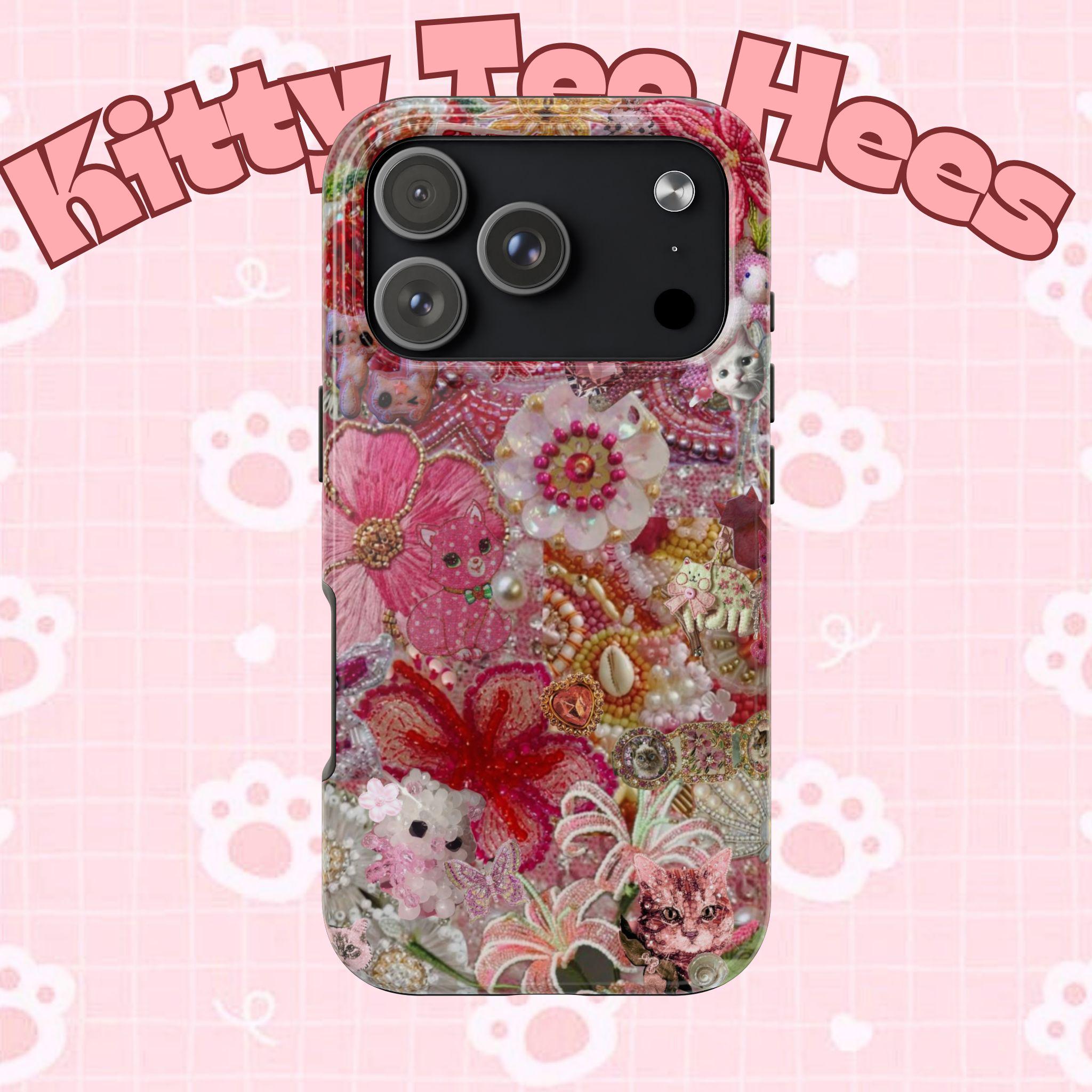 Beaded Maximalist Pink Stones Tough Phone Case, Christmas 2025, cute iphone 17 case - Kitty TeeHees