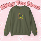 Kitty Tee Hees sweatshirt | Cute kitty illustration, pastel stars and flowers - Kitty TeeHees