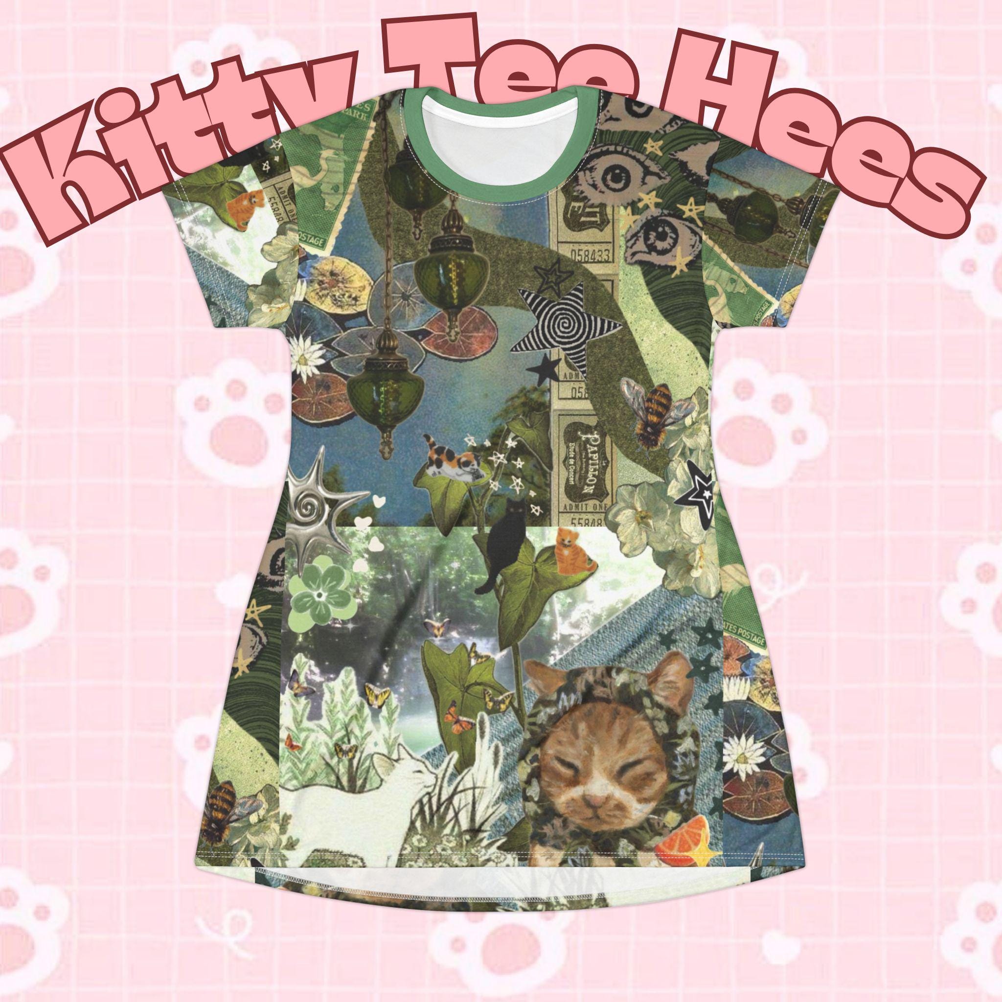 Kitty Cat T-Shirt Dress, Animal Print Polyester Summer Dress - Kitty TeeHees