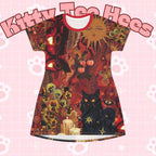 Mystical hippie Cat T-Shirt Dress. Asthetic casual dress, Unique Print, Casual dress - Kitty TeeHees