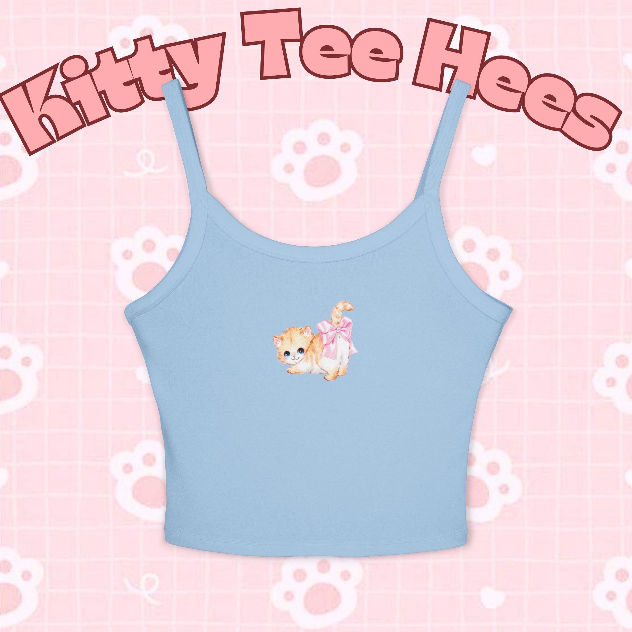 Cat Print Tank Top: Women's Combed Cotton Blend Spaghetti Strap Shirt - Kitty TeeHees