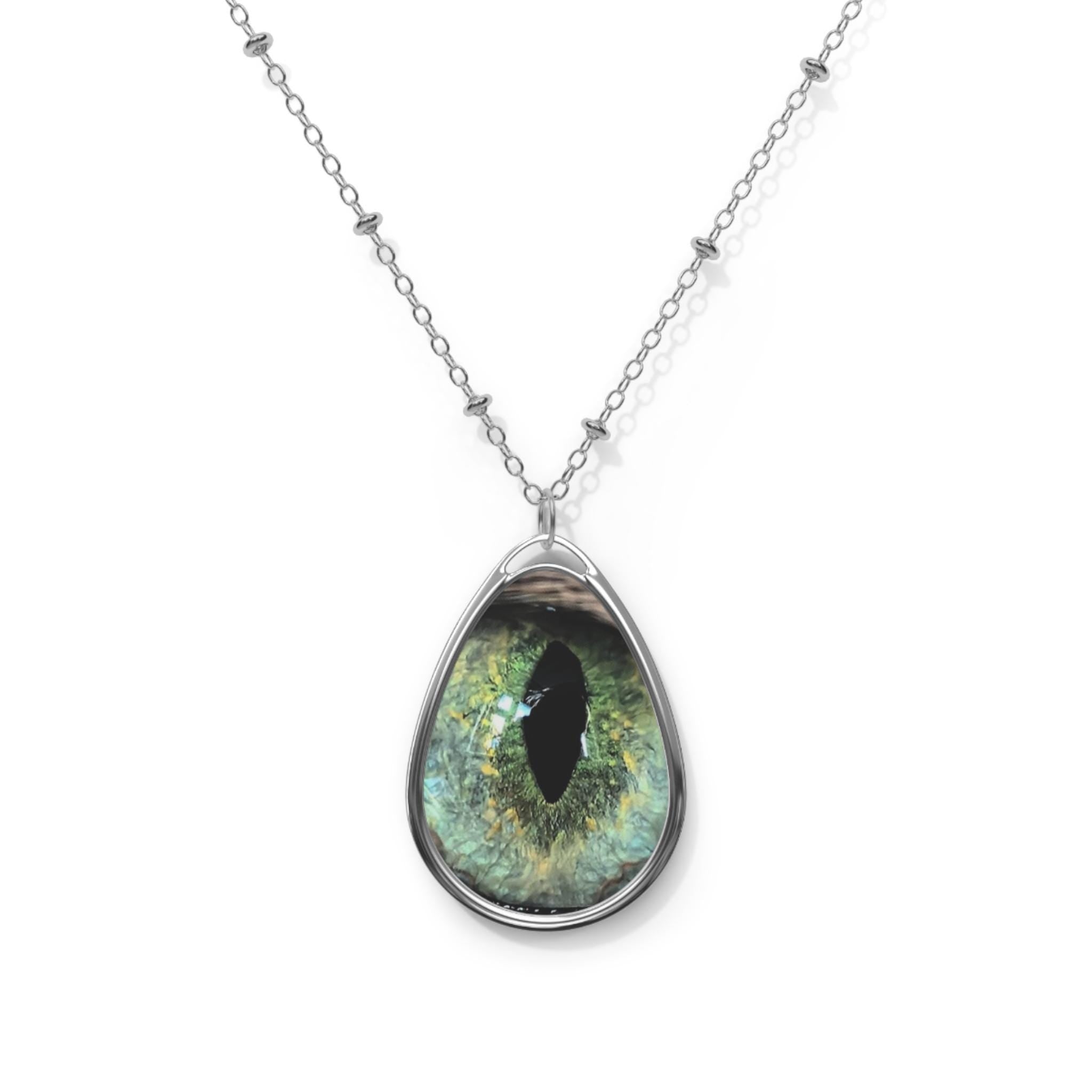 Cat Eye Pendant Necklace, Ellipse Charm, Vibrant Colors - Kitty TeeHees