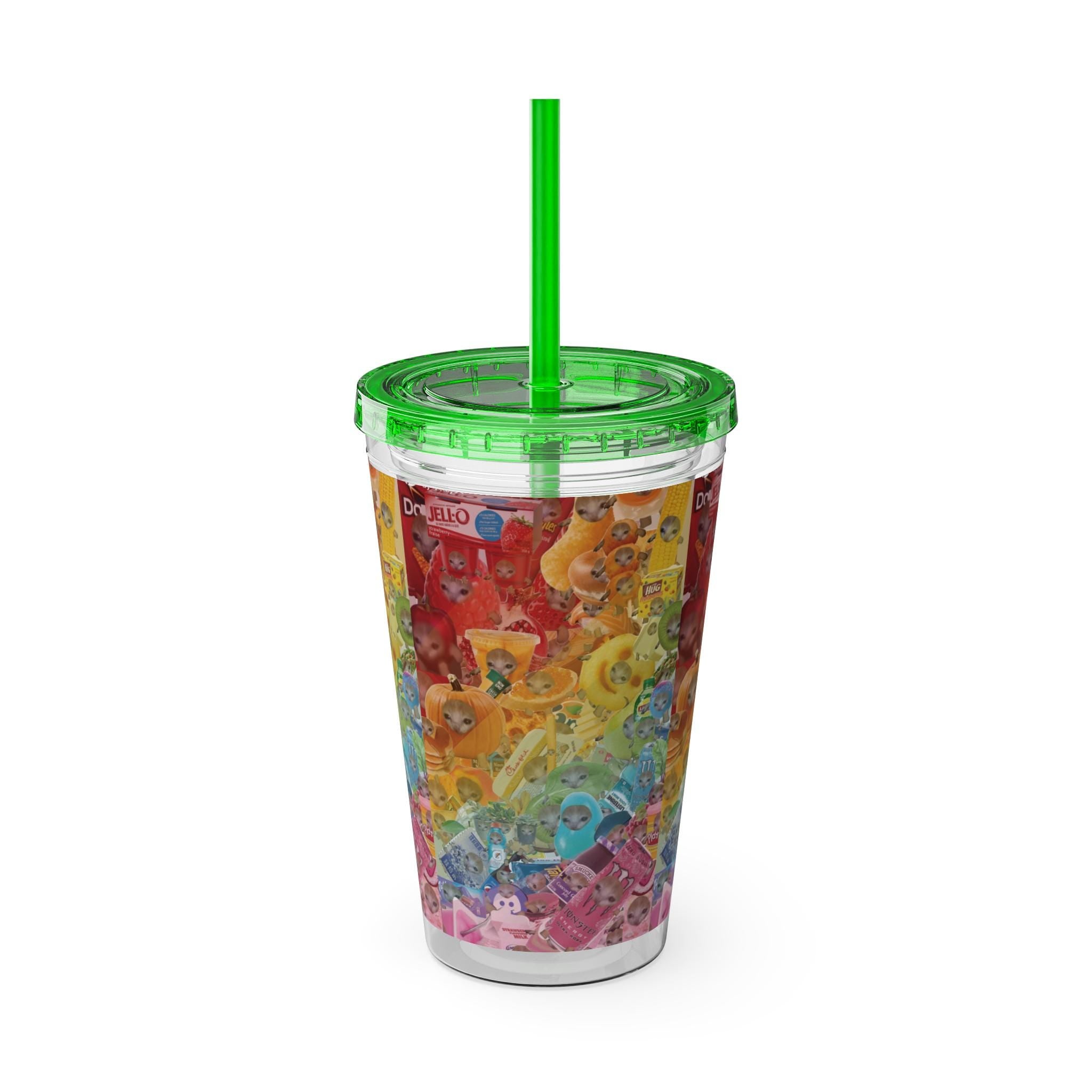Rainbow Cat Tumbler Cup, Funny Cat Lover Drinking Vessle - Kitty TeeHees