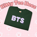 Lavender BTS Logo arirang crewneck sweatshirt featuring K-pop band print and concert-inspired design on soft cotton fabric.