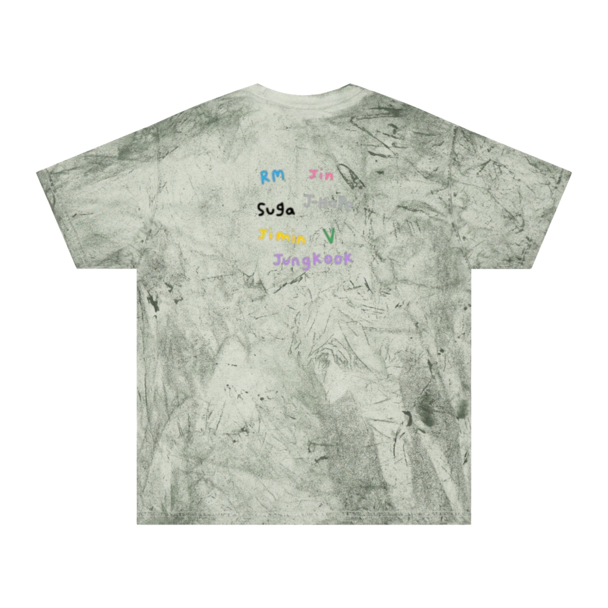 Colorful BTS concert T-shirt featuring rainbow mic and logo design, inspired by K-Pop band BTS, in vibrant print.