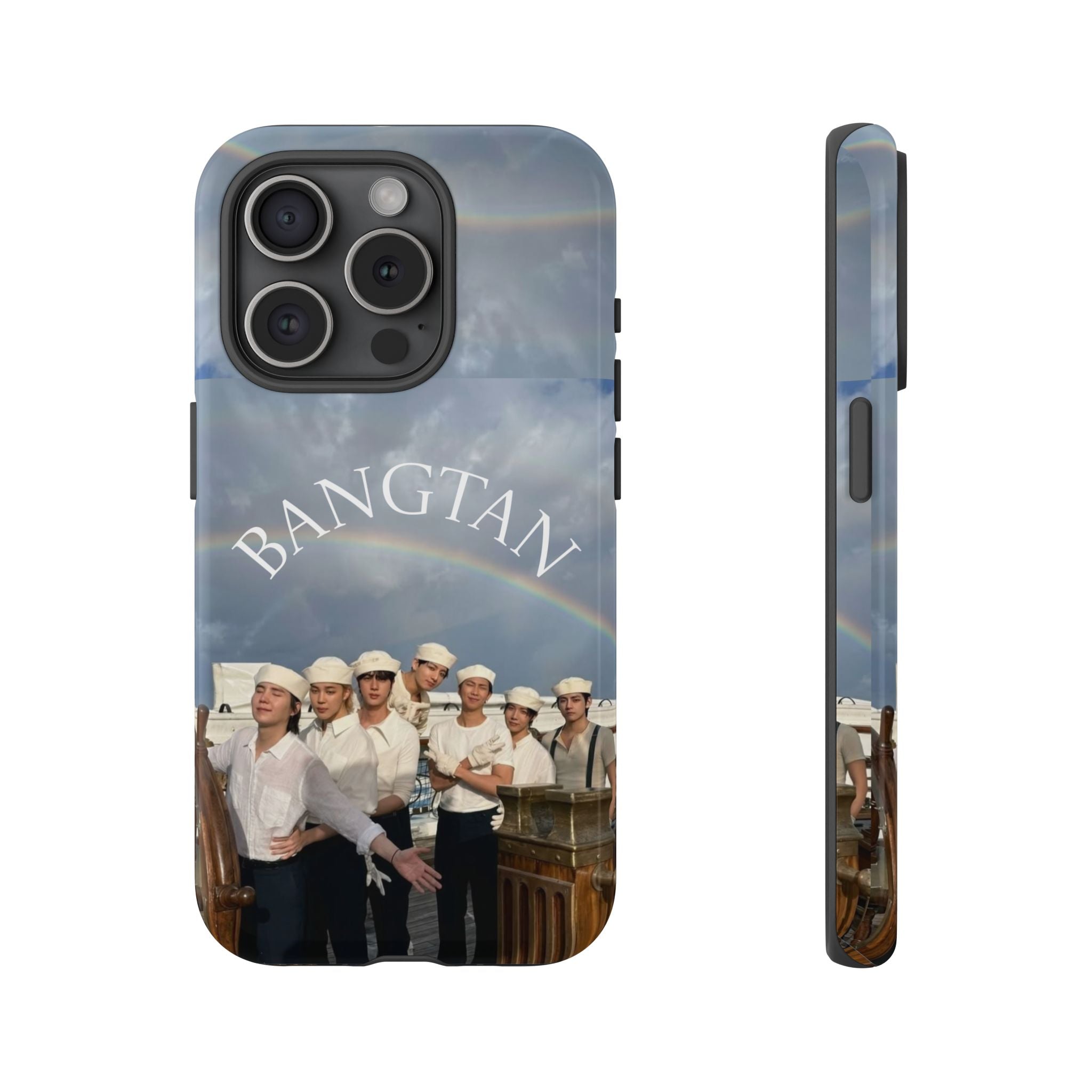 Cute Sailor BTS Swim phone case for iPhone and Samsung, featuring colorful Bangtan Sailor design by Printify.