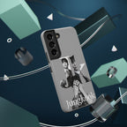 Monochrome BTS Jungkook phone case with impact-resistant design by Printify, featuring bold letter and Jungkook's image.