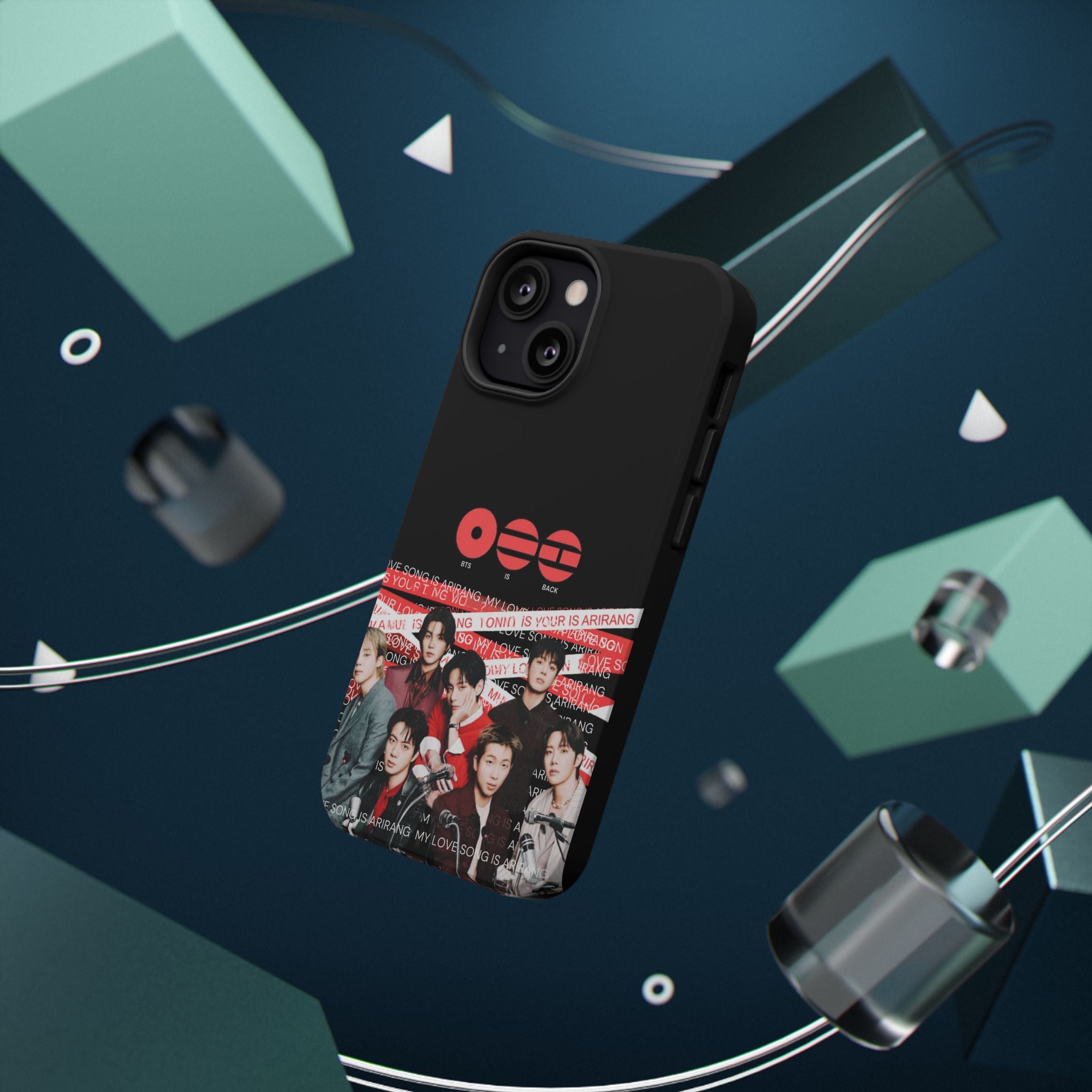 Impact-resistant phone case featuring BTS Bangtan Boys fanmade merch design with K-Pop band photo and bold graphics.