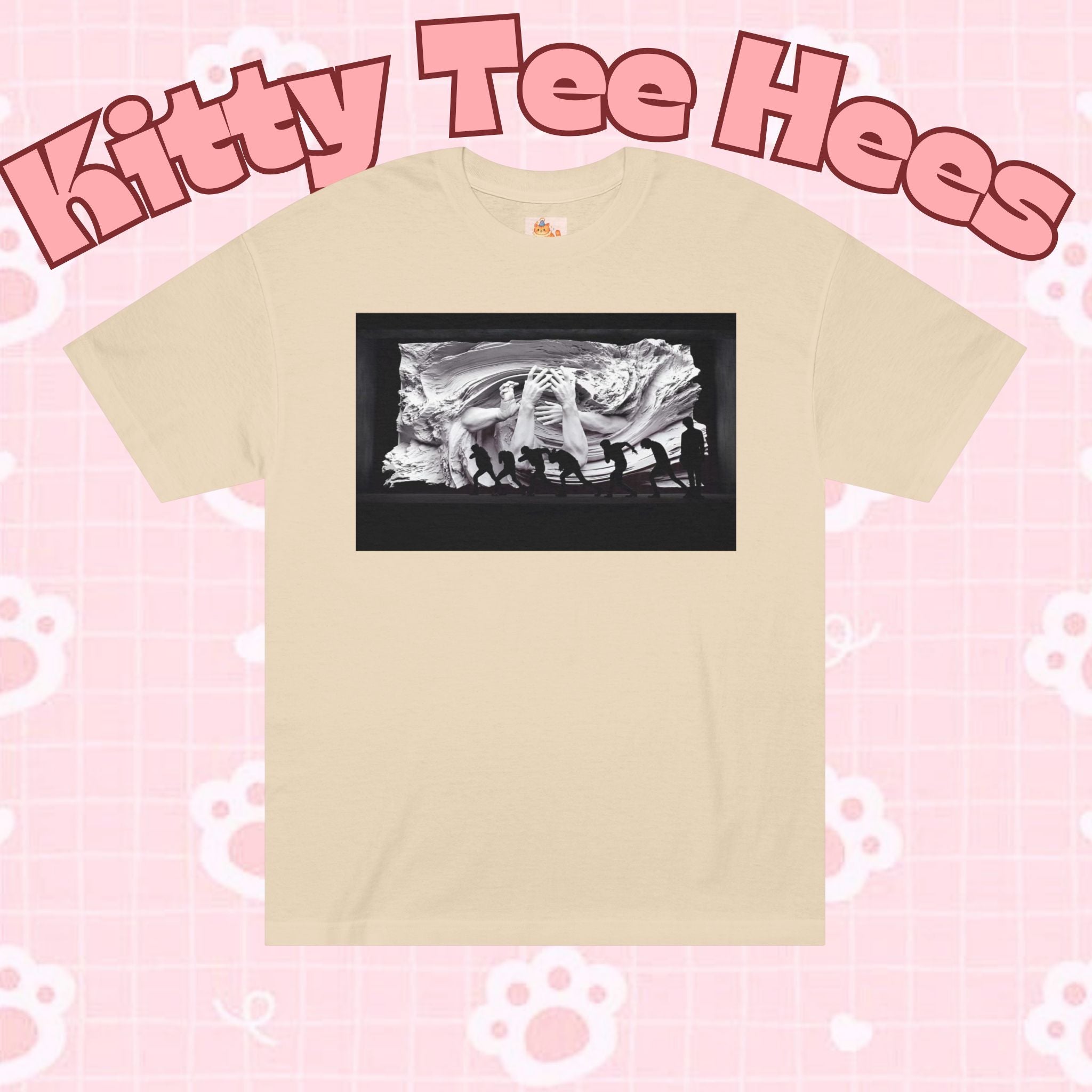 Black and white BTS graphic T-shirt featuring Blood Sweat and Tears print, inspired by K-Pop group BTS, by Printify.
