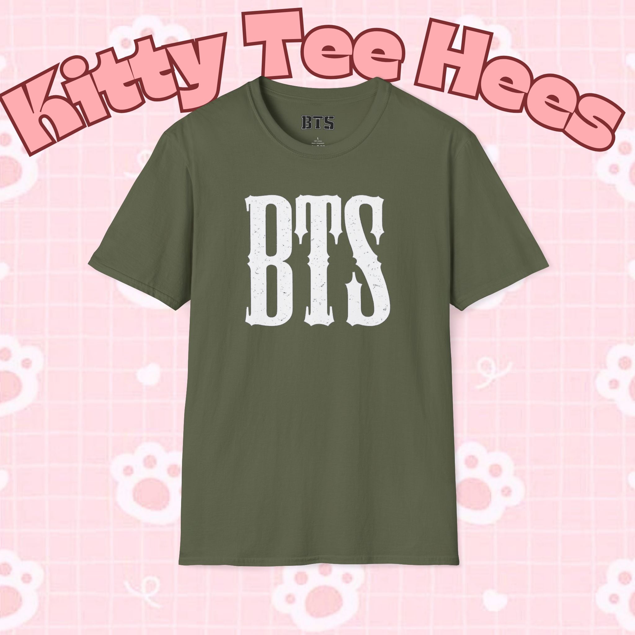 BTS classic T-shirt by Printify featuring Bangtan Boys outline design, casual K-pop band tee for fans.