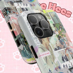 Printify BTS collage phone case for iPhone and Samsung with pastel hot air balloon and K-Pop photo collage design.