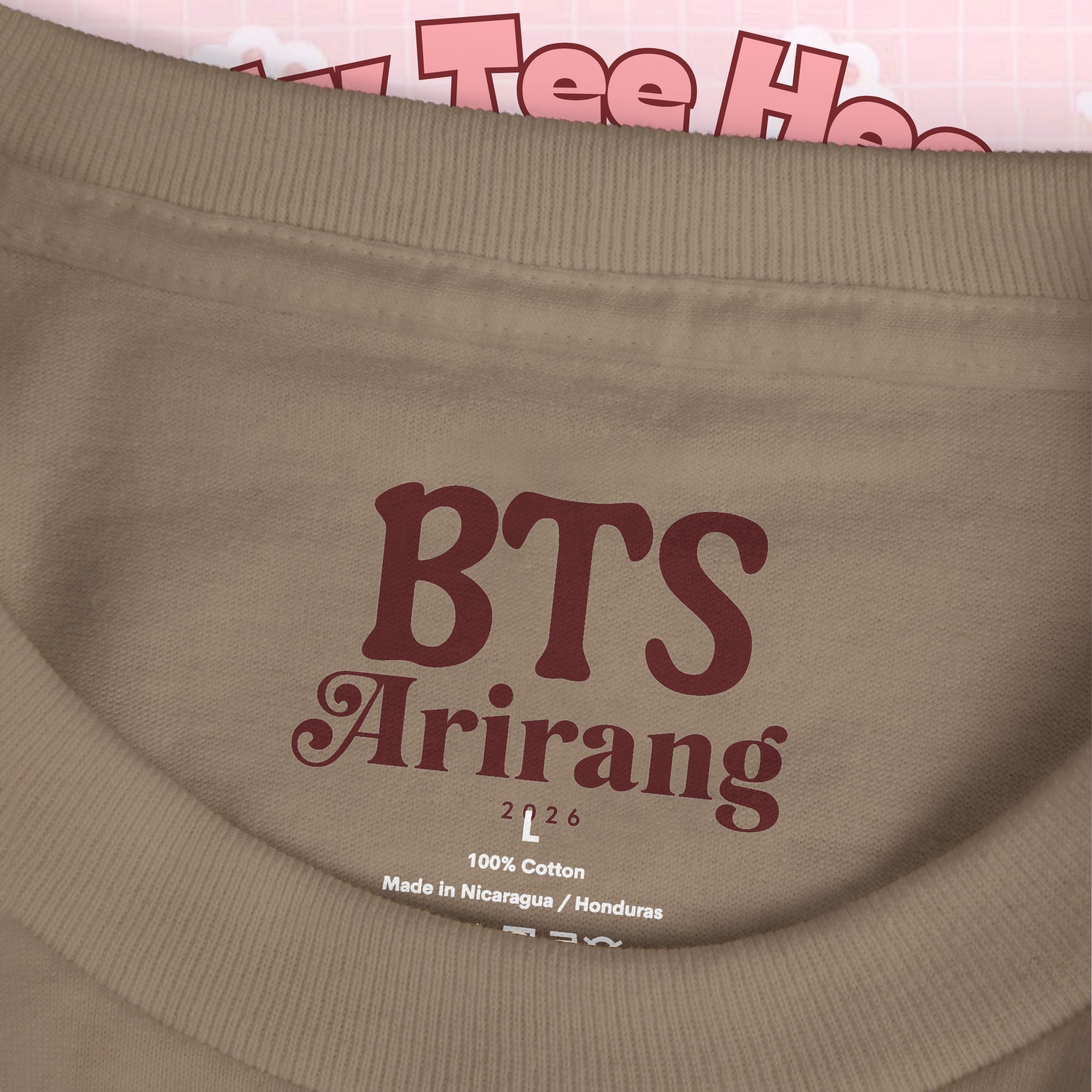 Bangtan Arirang Cool Flame Logo T-Shirt by Printify showing a front view with flame graphic and Bangtan back print design.