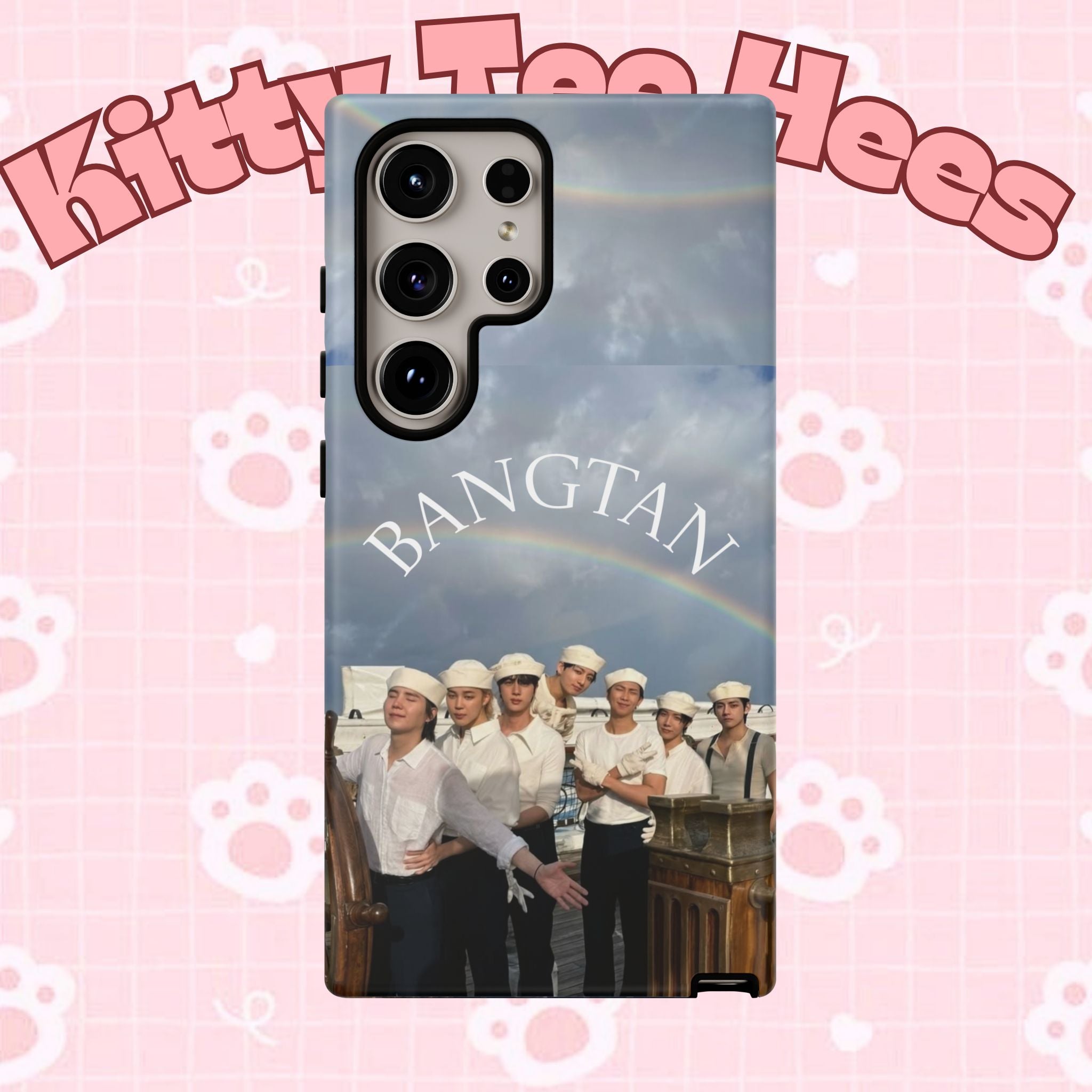 Cute Sailor BTS Swim phone case for iPhone and Samsung, featuring colorful Bangtan Sailor design by Printify.