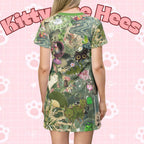 Green Kitty and plant all-over print T-shirt dress with cat design, perfect for cat lovers, by Printify.