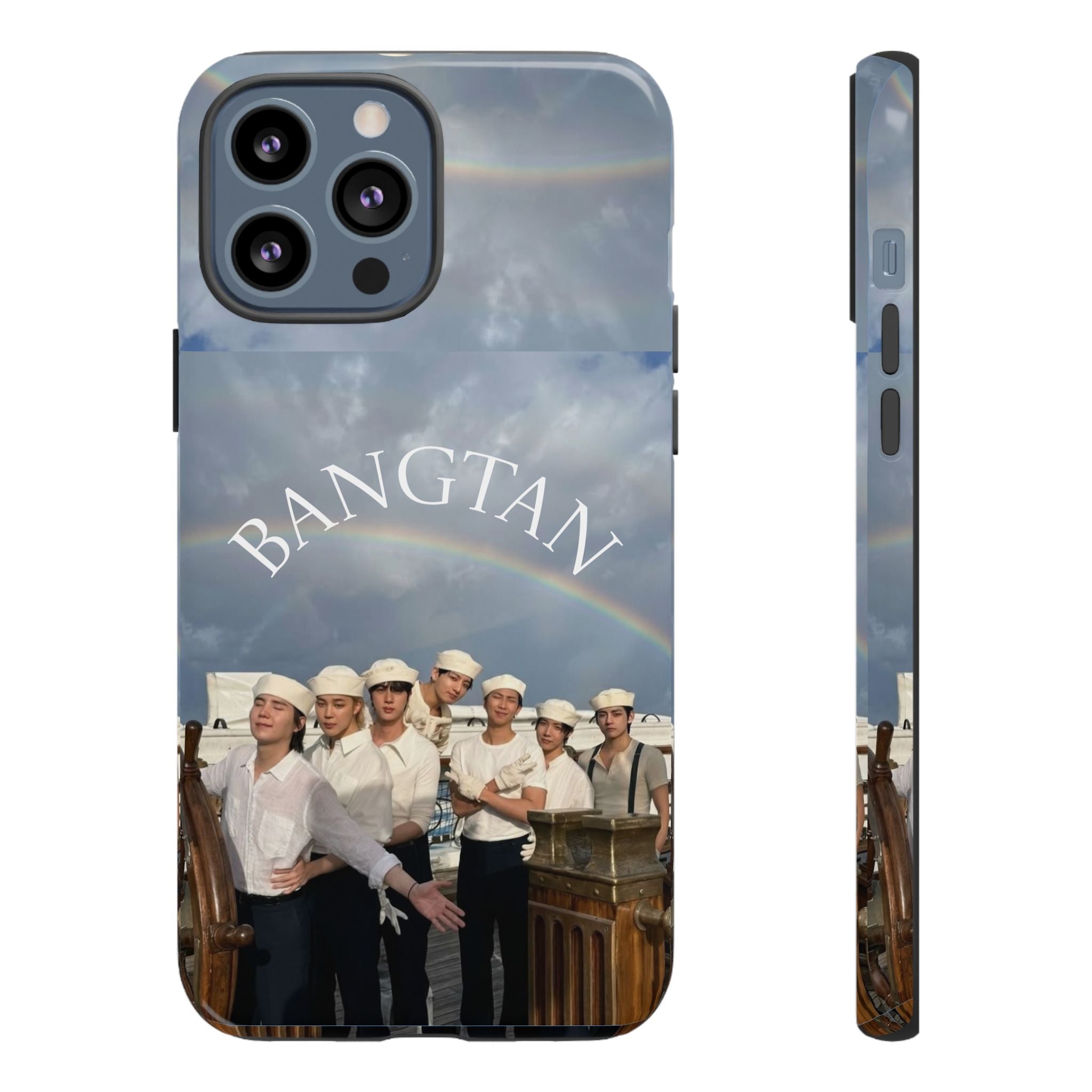 Cute Bangtan Sailor BTS Swim phone case for iPhone and Samsung, featuring colorful sailor design by Printify.