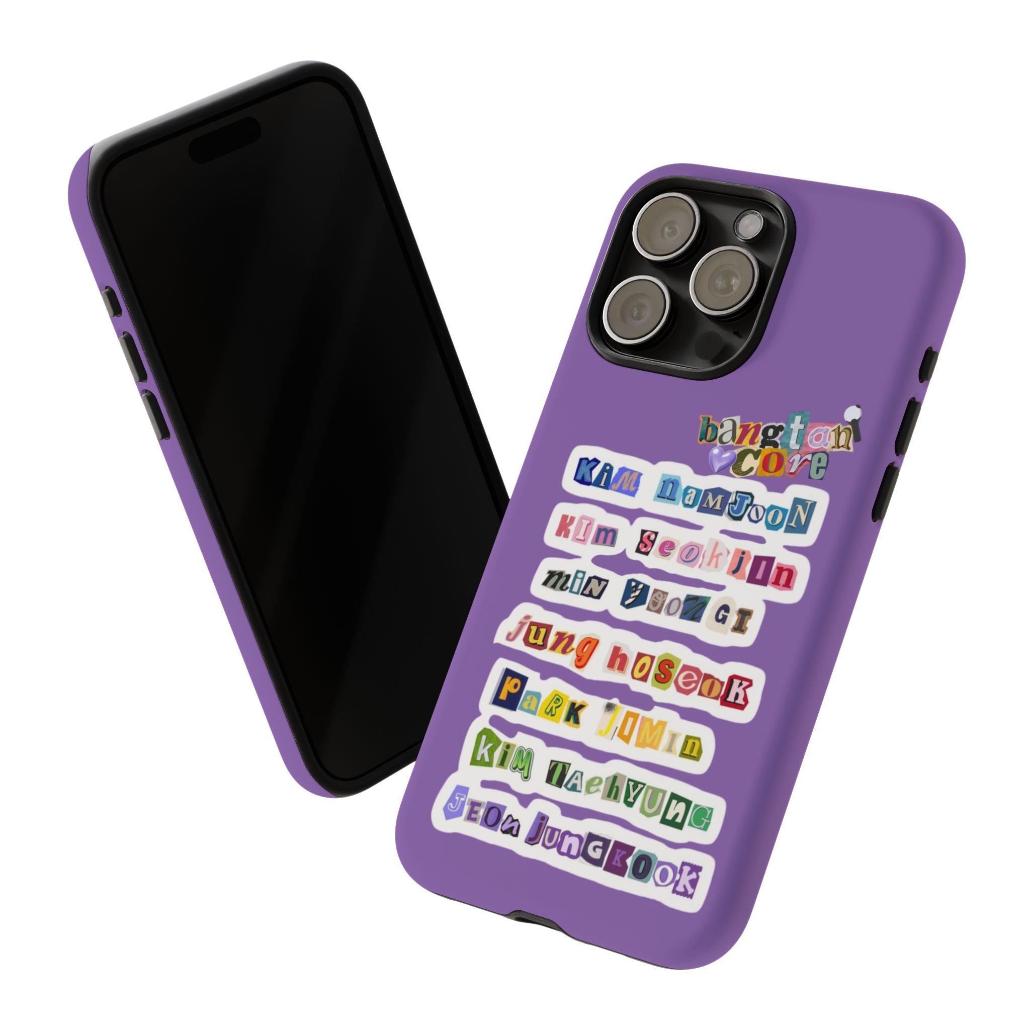 Printify BTS member names phone case featuring Jungkook, Jimin, and RM for iPhone 17 with a durable, stylish design.