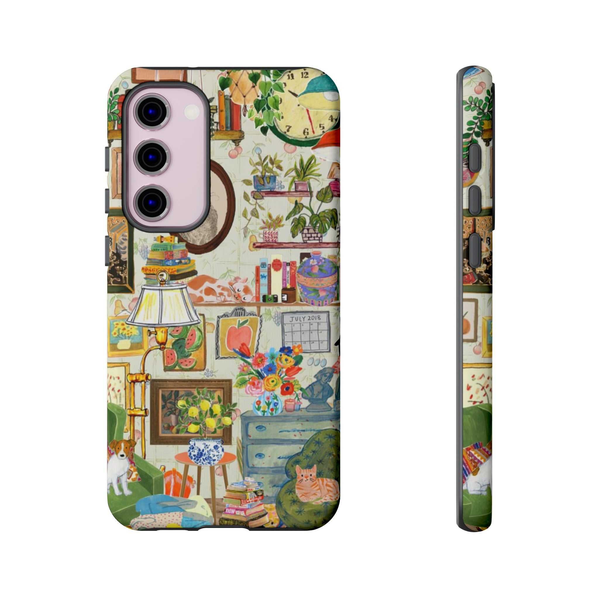 Cute cat portrait phone case for iPhone 17 by Printify, featuring a cozy living room pet-themed design.