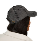 Vintage style embroidered hat featuring "Hot Girls Love Cats" text, casual wear accessory with colorful cat design.