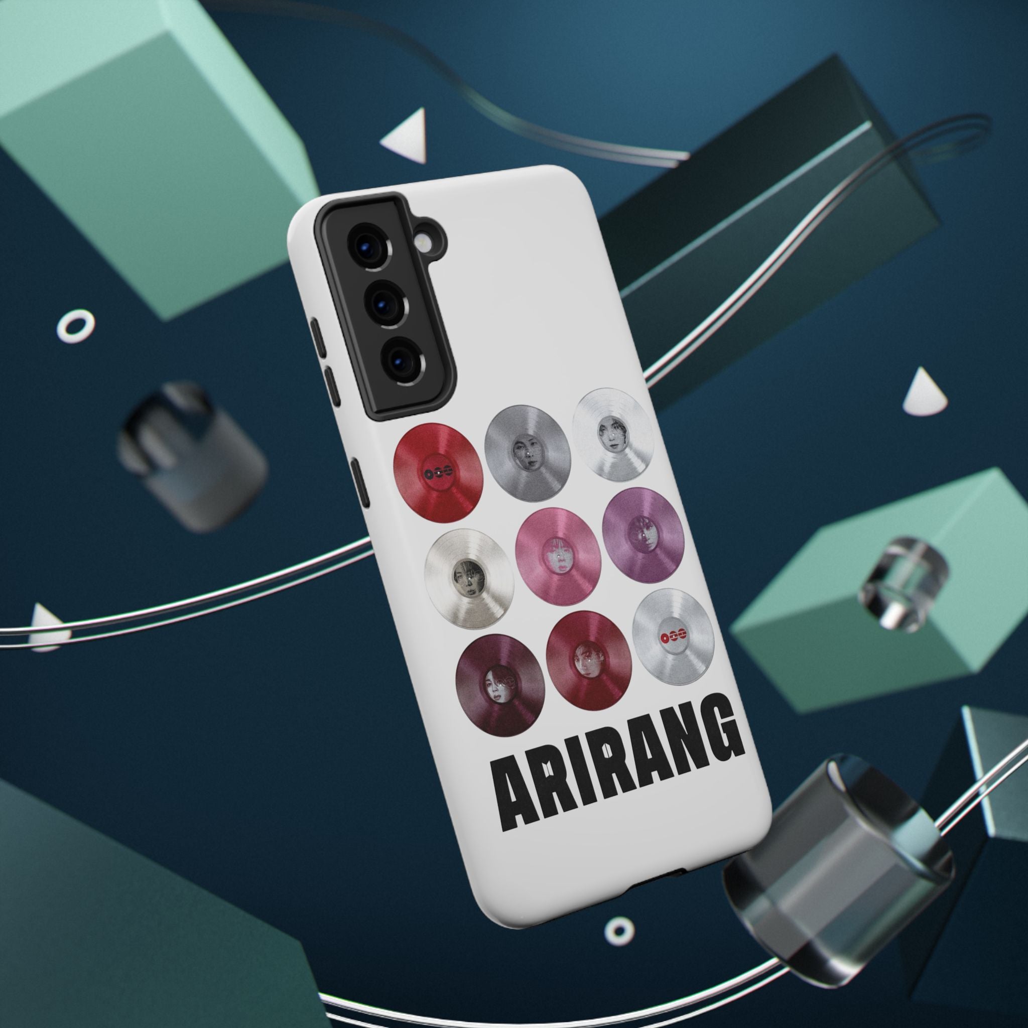 Printify Bangtan Arirang BTS vinyl record grid phone case, impact-resistant design with cool BTS fan merch style for smartphones.