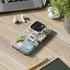Pastel hot air balloon and K-pop BTS collage phone case for iPhone and Samsung, with a vibrant, aesthetic design by Printify.