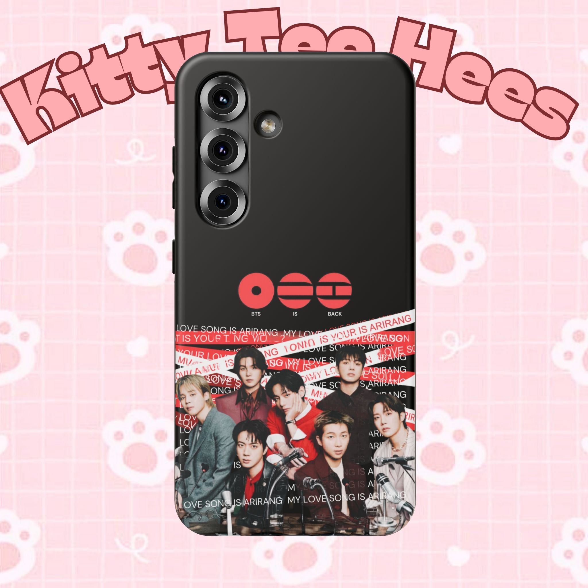 K-Pop BTS Bangtan phone case with fanmade design, impact-resistant Printify case featuring BTS concert and band photo image