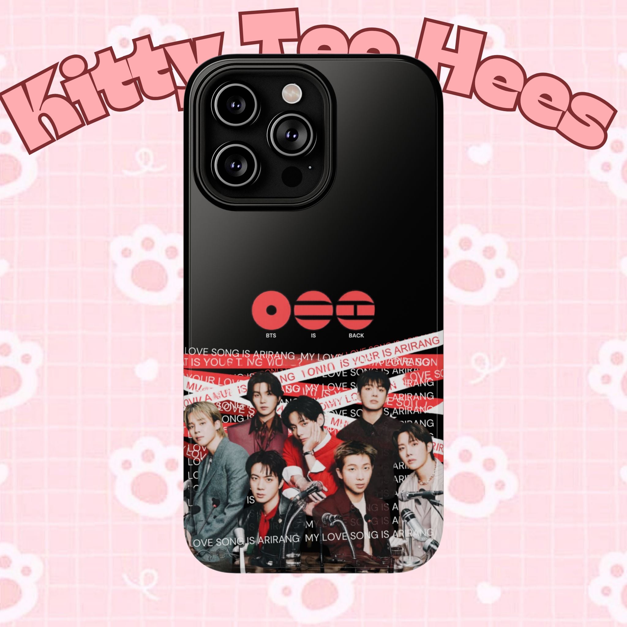 K-Pop BTS Bangtan phone case featuring fan-made BTS concert design, impact-resistant case with band photo for fans.