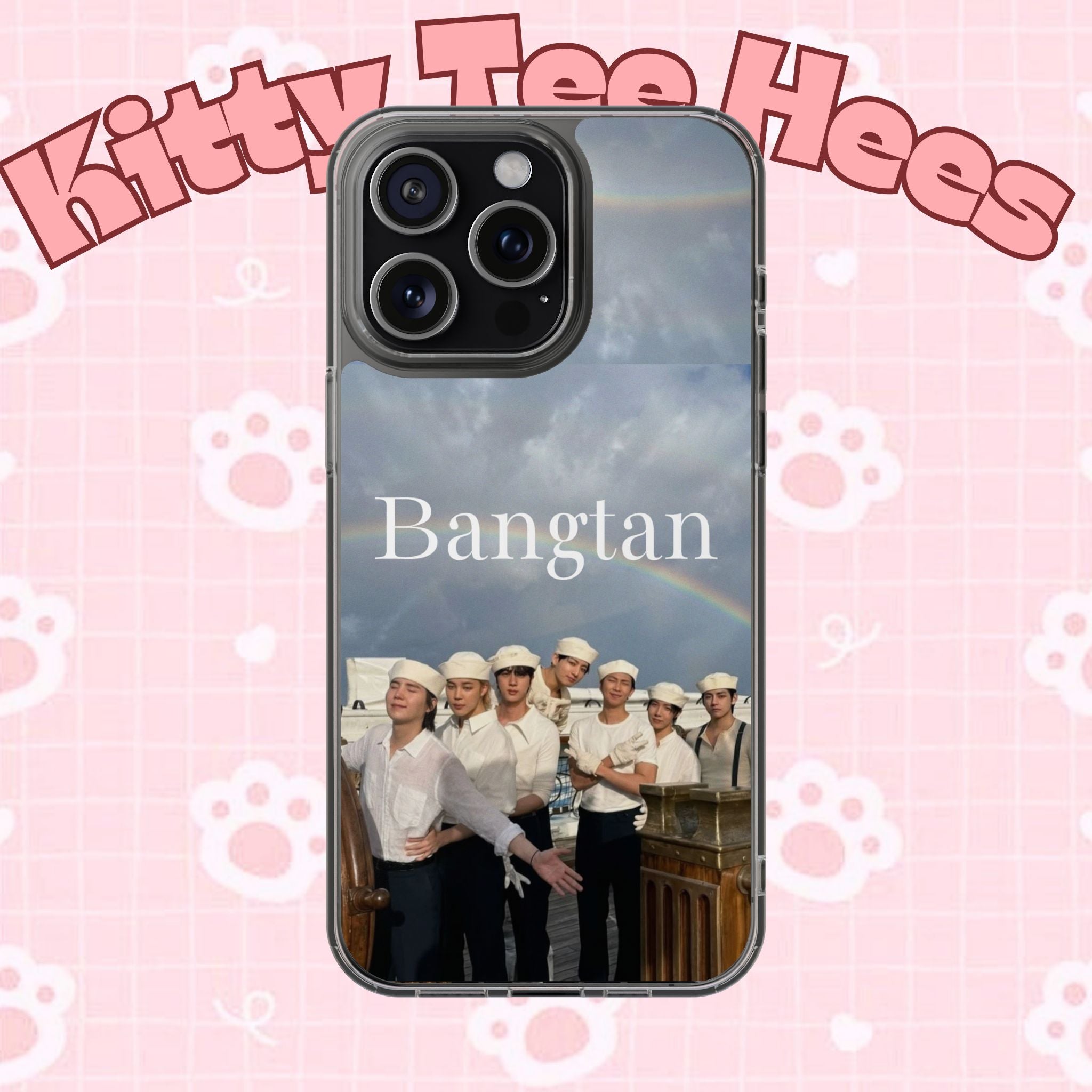 Clear impact-resistant Bangtan swim phone case featuring cute K-pop design, compatible with smartphones.