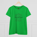 Printify BTS Arirang 2026 album Merry Go Round carousel sketch T-shirt with lyric script back print, casual and stylish design.