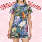 All-over print Van Gogh Cat River Kawaii T-shirt dress featuring painter art design, comfortable everyday fashion by Printify