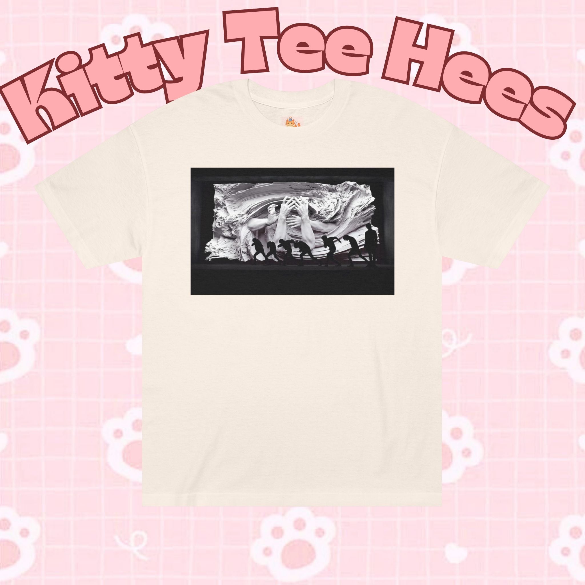 Black and white BTS graphic T-shirt featuring Blood Sweat and Tears inspired K-Pop photo print by Printify