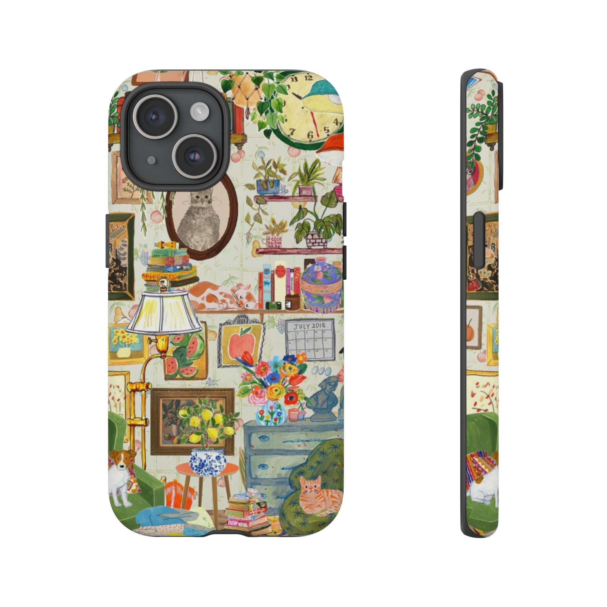 Cute cat portrait phone case for iPhone 17 by Printify, featuring a cozy living room pet home design and stylish, protective cover.
