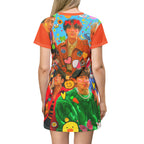 Colorful all-over print BTS Kidcore Y2K concert dress featuring Bangtan Boys K-Pop group photo on a casual T-shirt dress.