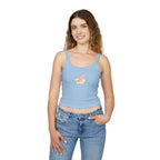Cat print women's spaghetti strap tank top featuring a bottom cat bow, casual summer shirt by Printify