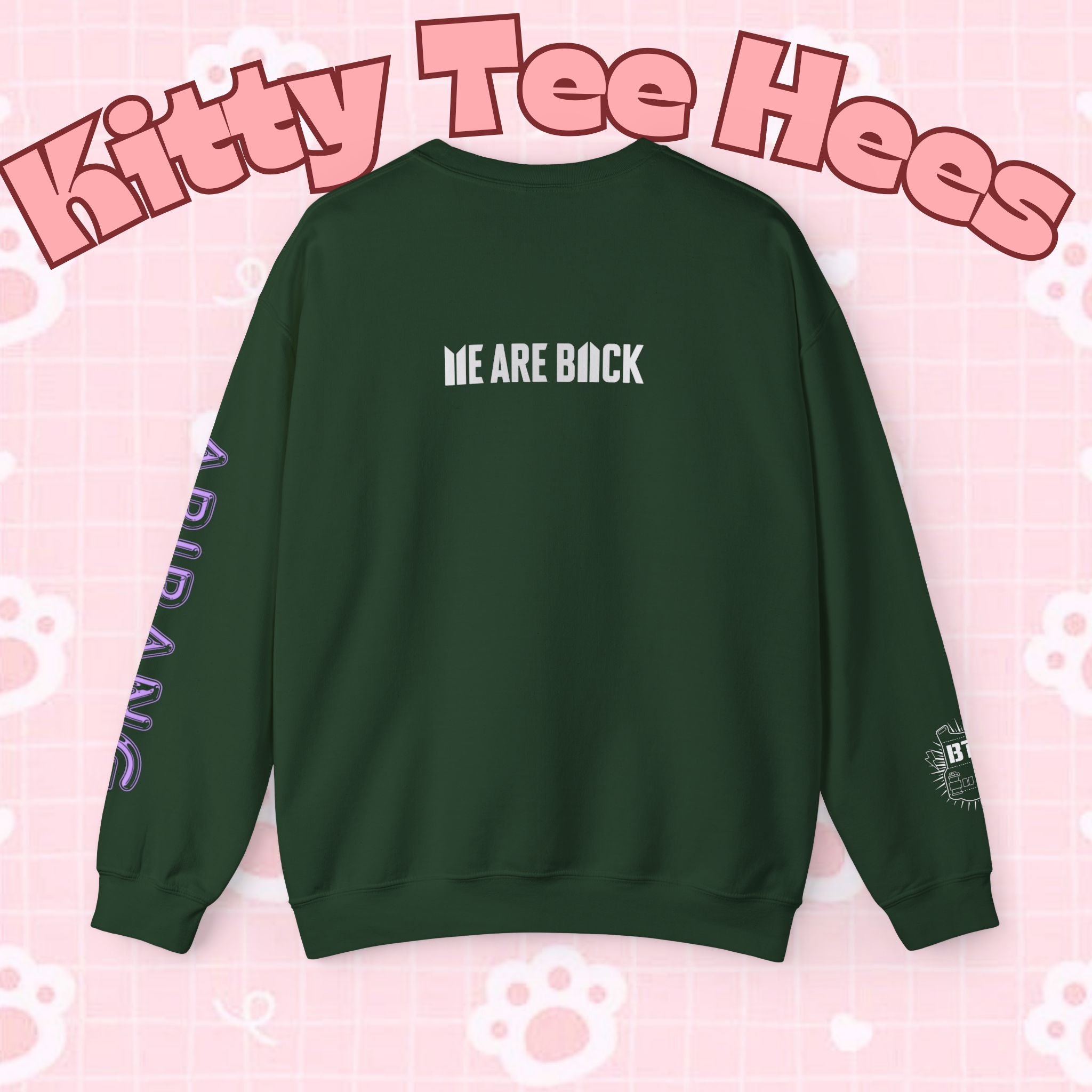Lavender BTS Logo Arirang crewneck sweatshirt with K-pop band print, featuring BTS comeback design, made by Printify.
