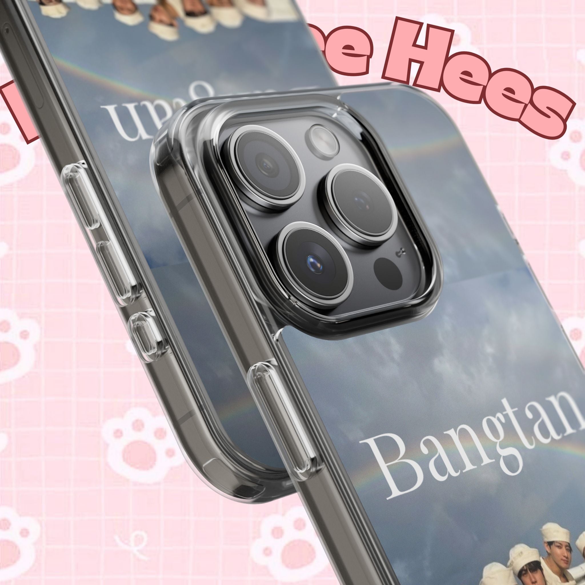 Cute Bangtan swim phone case by Printify, clear impact-resistant K-pop phone case with colorful design for smartphones.