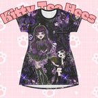 Gothic purple anime girl T-shirt dress with all-over print, featuring detailed anime artwork on casual dress from Printify.