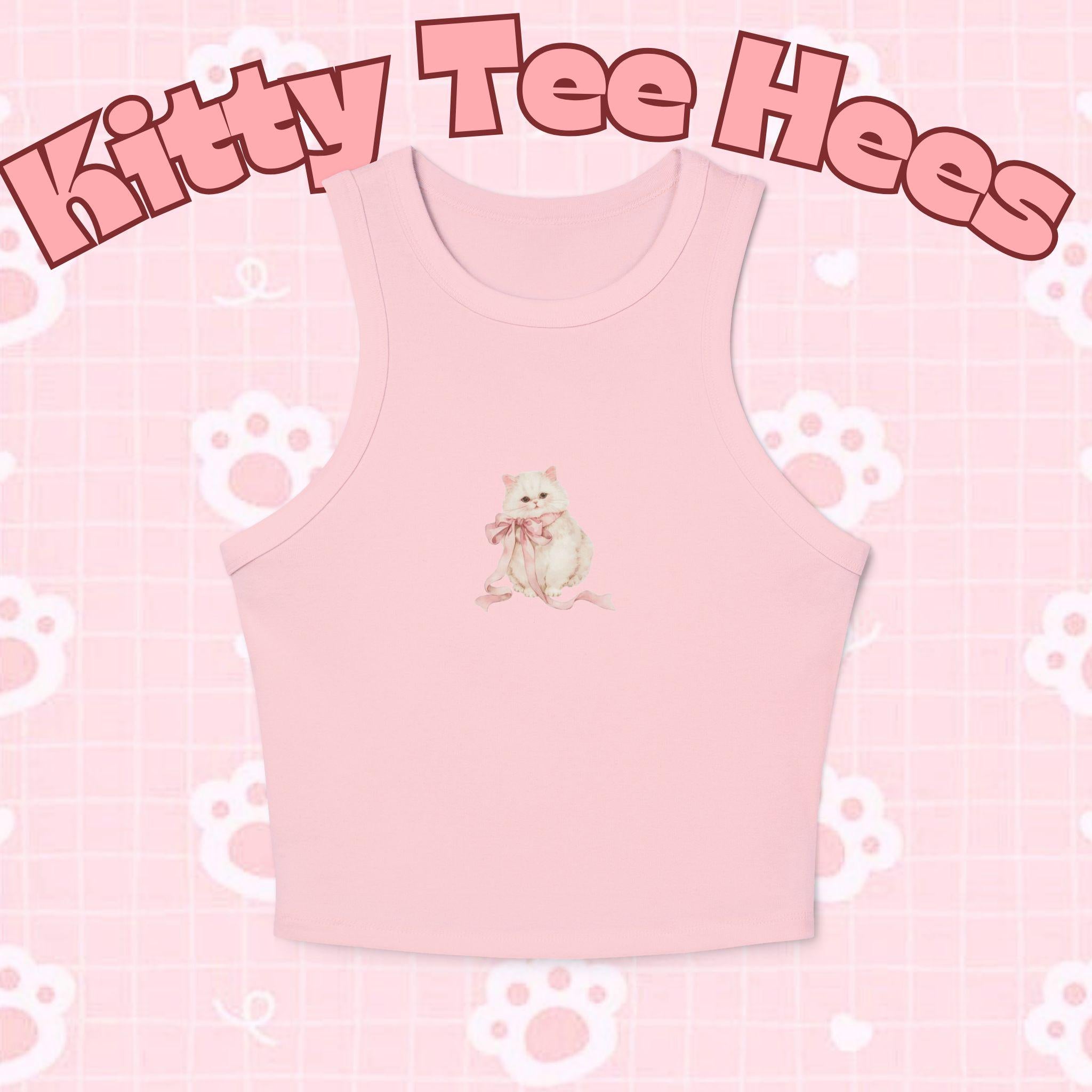 Pink Kitty Bow Racerback Tank Top, Cat Lover Summer Fashion - Kitty TeeHees