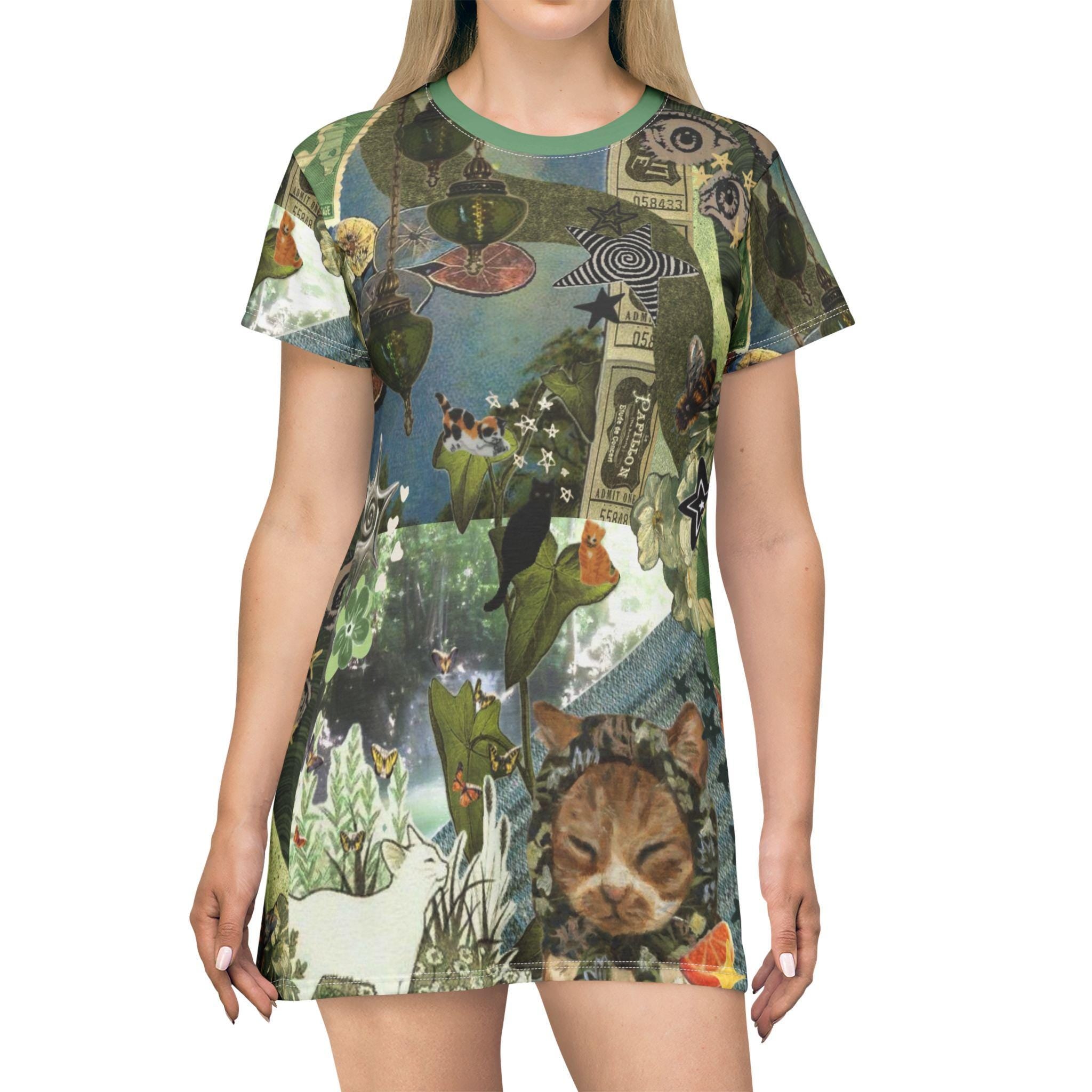 Kitty Cat T-Shirt Dress, Animal Print Polyester Summer Dress - Kitty TeeHees