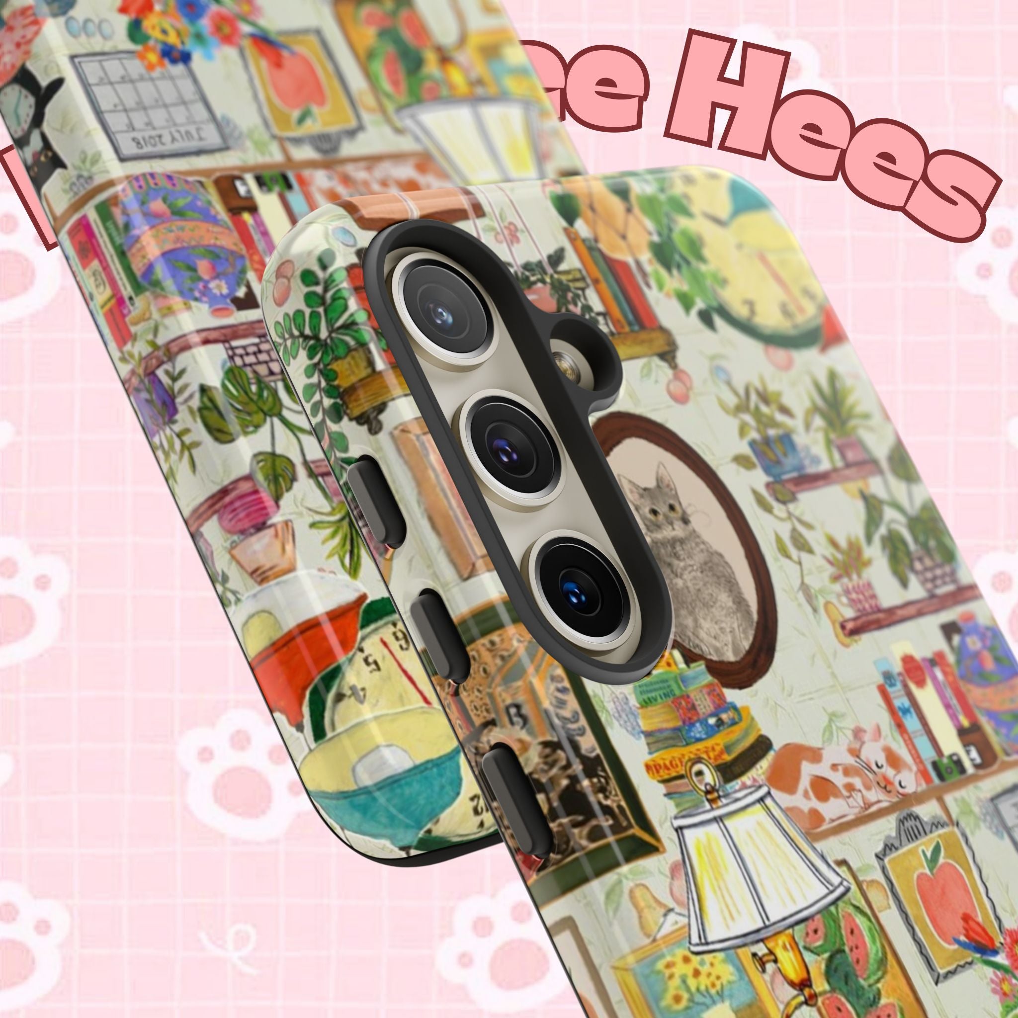 Printify cute cat framed phone case for iPhone 17 featuring a cozy living room pet portrait design with stylish charm.