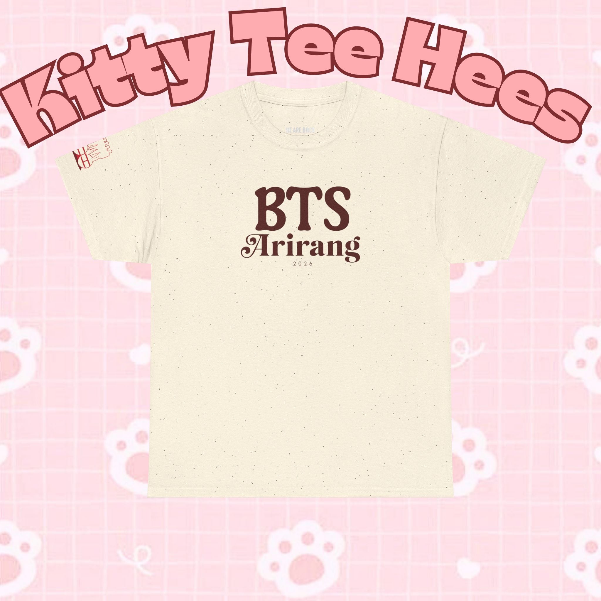 Black BTS Arirang T-Shirt with Korean Hangul print, featuring BTS world tour and 2026 comeback design, casual concert fit.