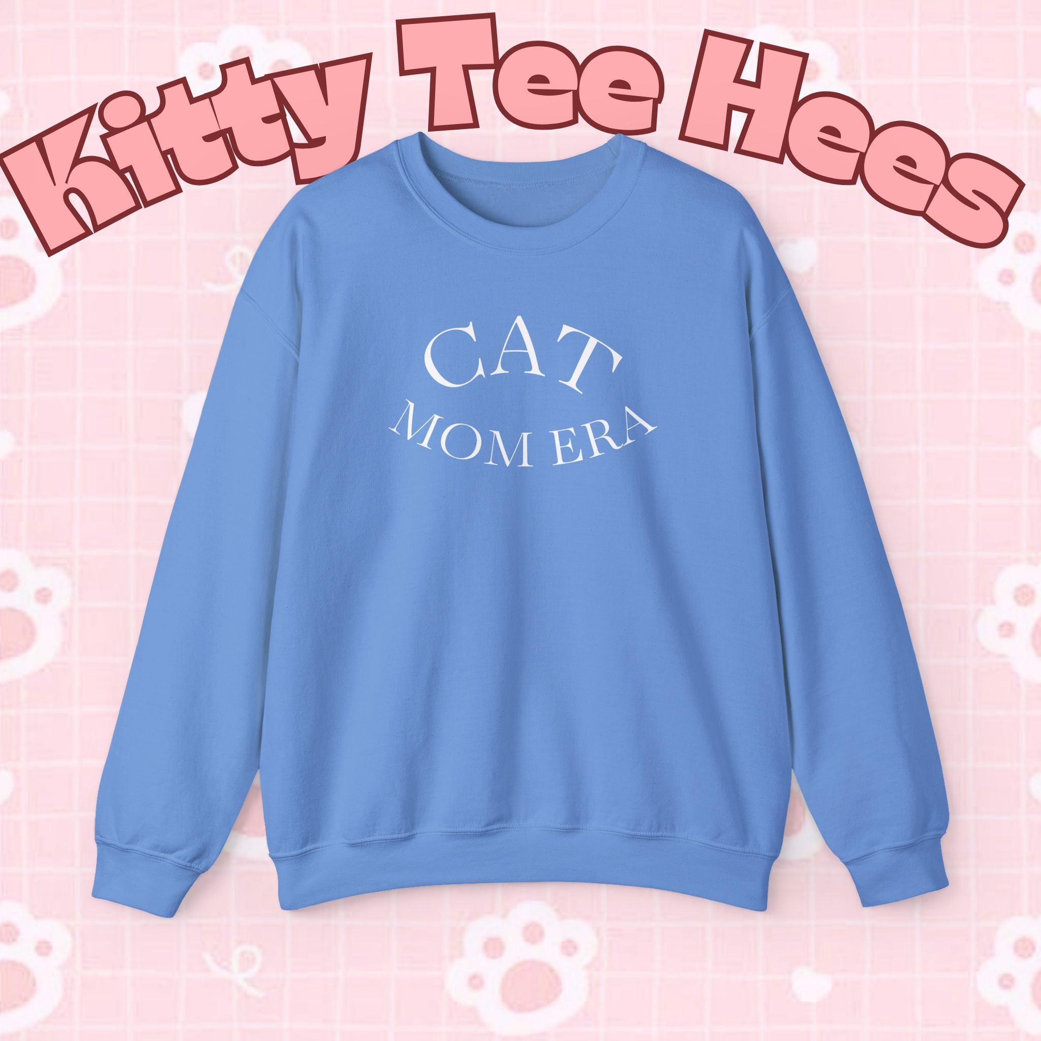 Cozy gray cat mom sweatshirt with cute feline print, perfect for pet lovers and feline parents, made by Printify.