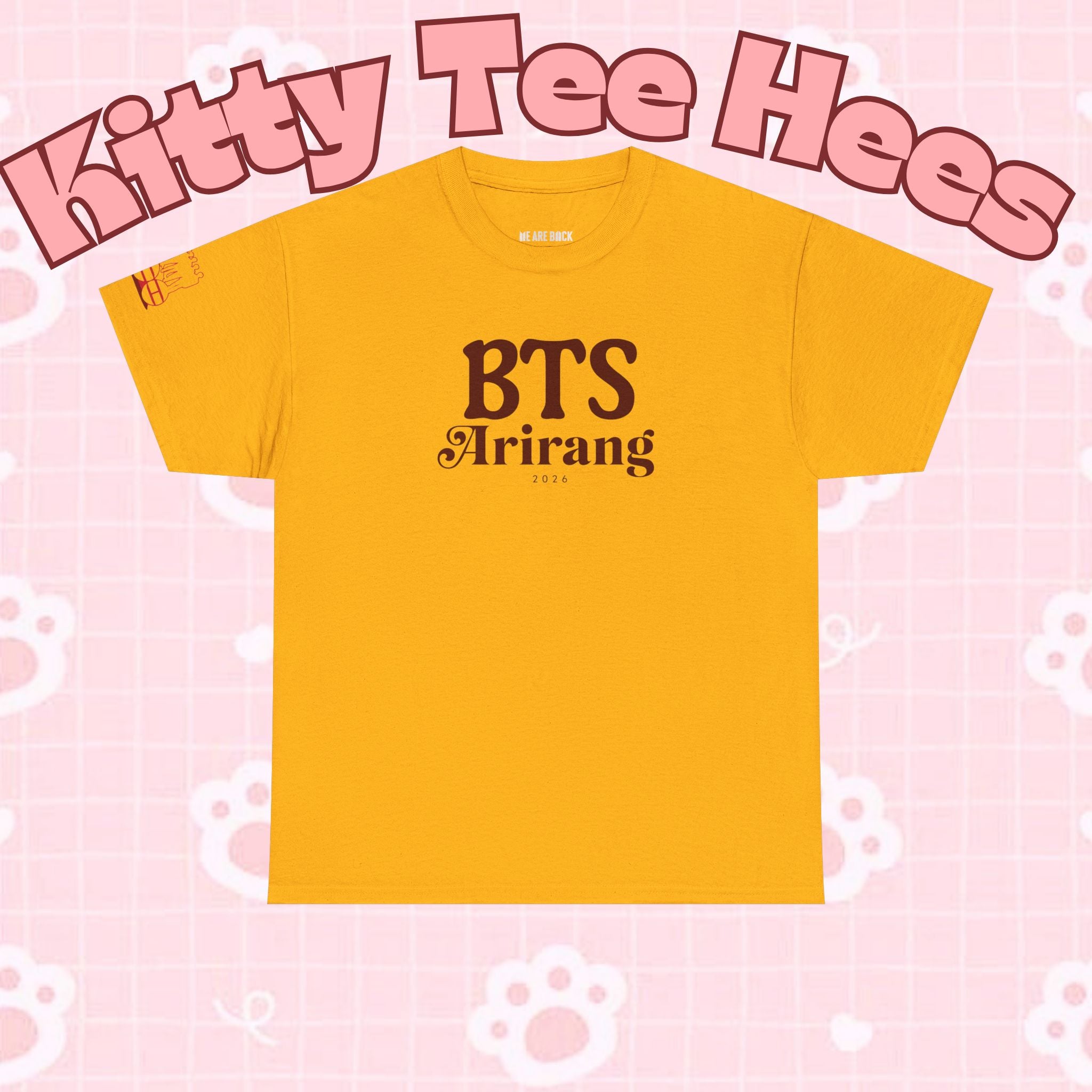 BTS Arirang T-Shirt featuring Korean Hangul, designed for BTS 2026 comeback and world tour, casual concert fit, Printify brand