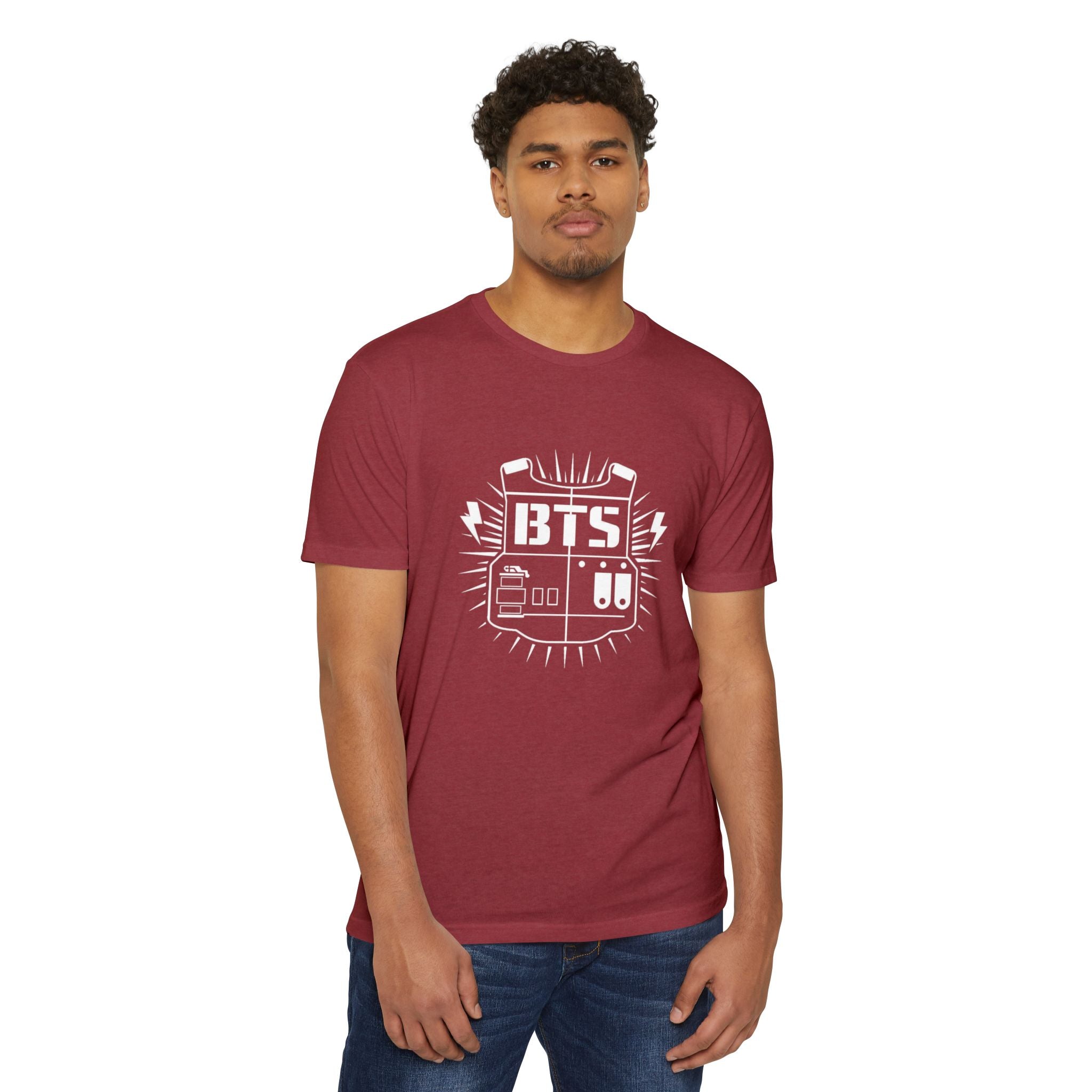Custom BTS T-shirt featuring member images, including Jungkook, Jimin, V, J-Hope, RM, Suga, Jin for K-pop concert 2026.