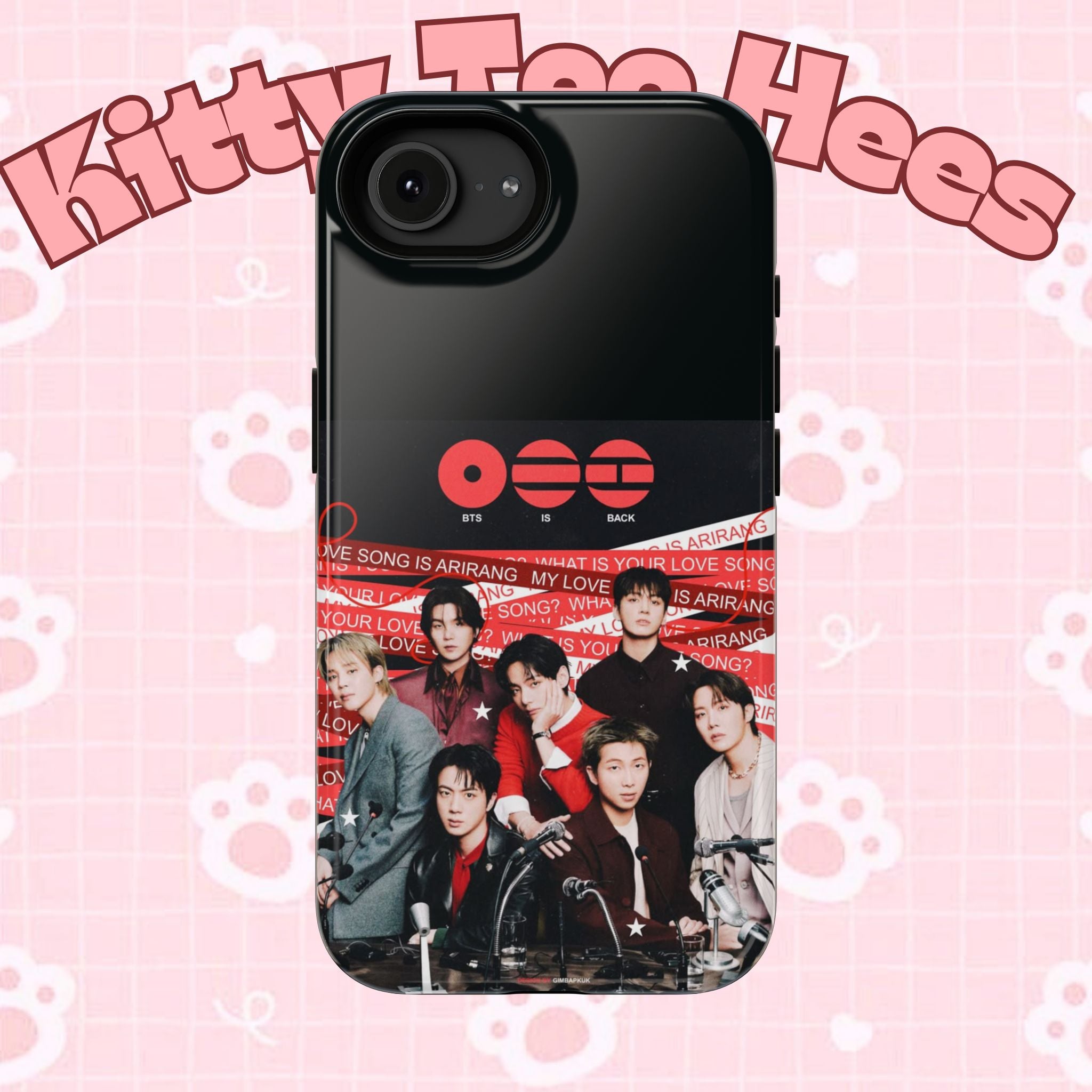 Printify BTS Arirang phone case featuring Bangtan concert photo, impact-resistant design, suitable for K-Pop fans.