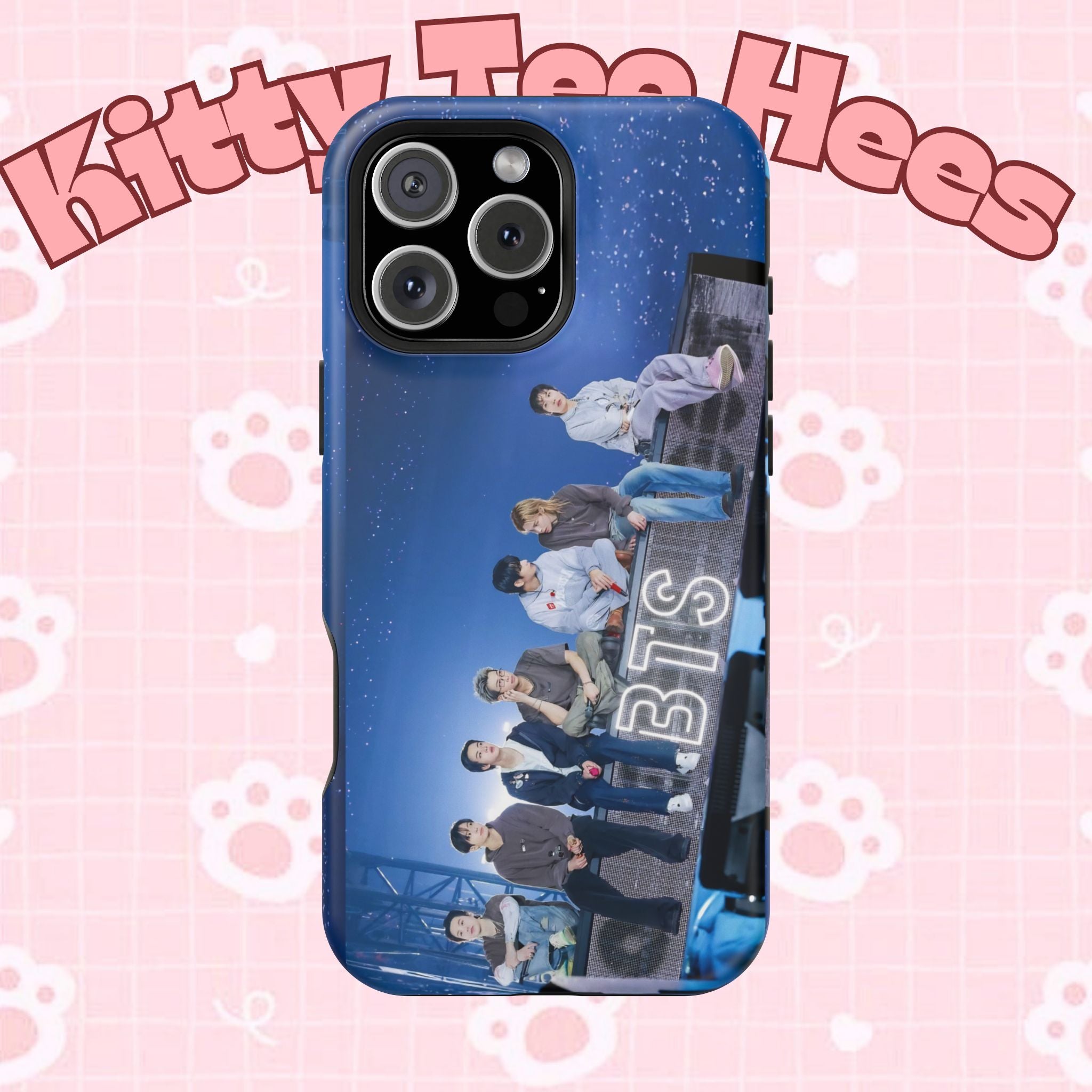 Printify BTS Bangtan World Tour Arirang impact-resistant phone case for iPhone 17 and Samsung Galaxy S26 Ultra, featuring tour design.