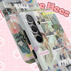 K-pop BTS collage phone case for iPhone and Samsung with pastel hot air balloon design, featuring colorful K-pop photo collage artwork