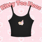Cat print women's spaghetti strap tank top with a cute summer design, casual wear, perfect for cat lovers and summer fashion.