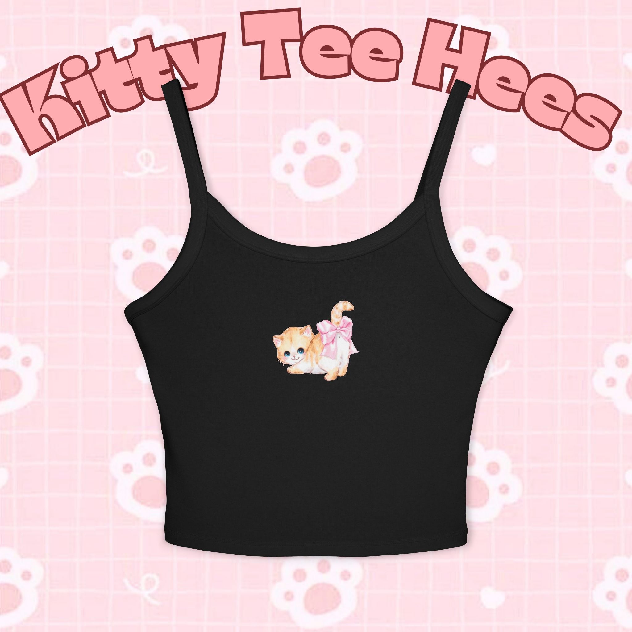 Cat print women's spaghetti strap tank top with a cute summer design, casual wear, perfect for cat lovers and summer fashion.
